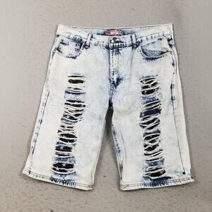 Vintage Denim Shorts Mens 38 Blue Acid Wash Distressed Stars 11 Inseam USA
